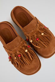 Fringed Brown Suede Sabots