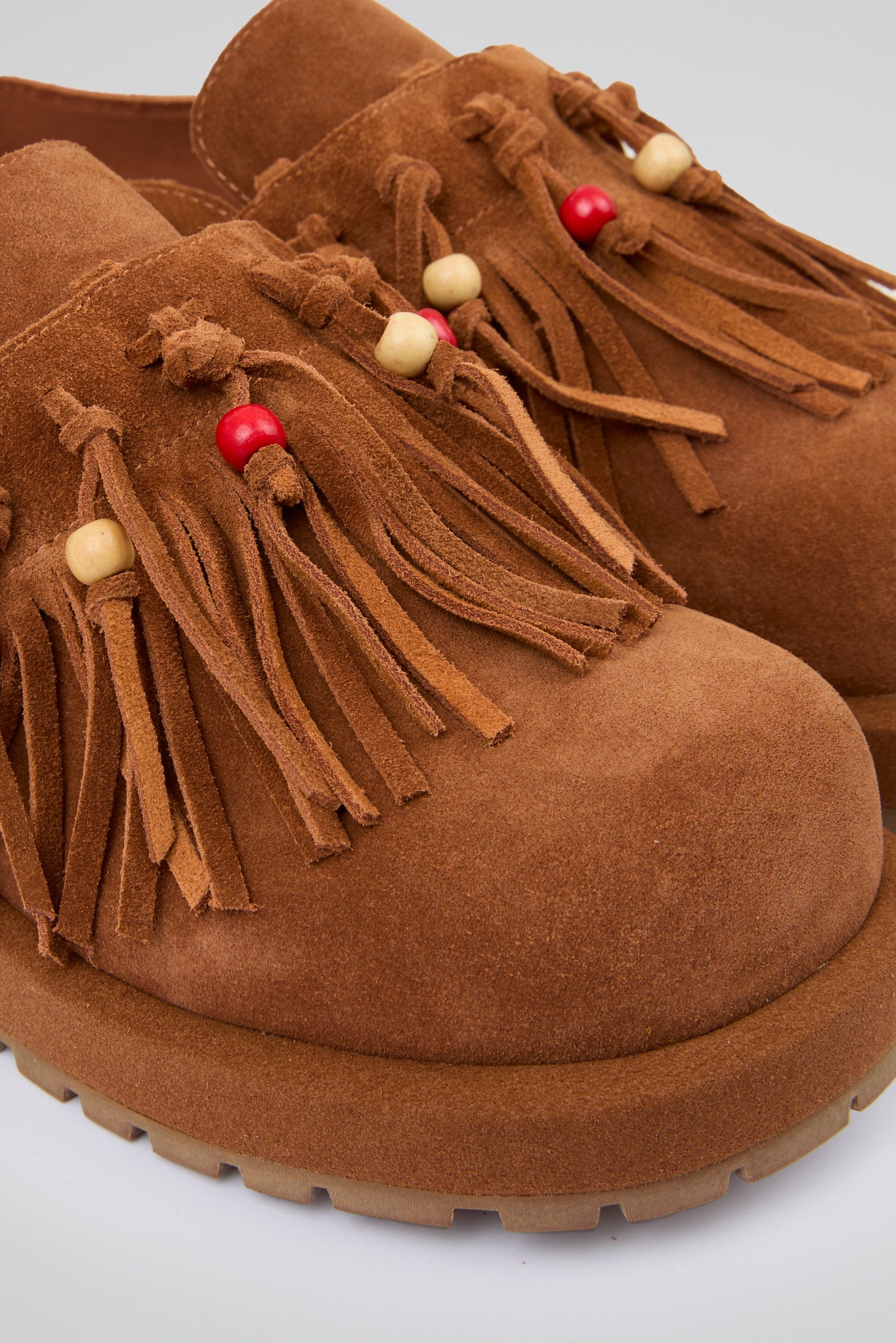 Fringed Brown Suede Sabots