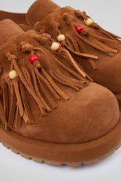 Fringed Brown Suede Sabots