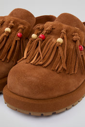 Fringed Brown Suede Sabots