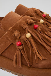 Fringed Brown Suede Sabots