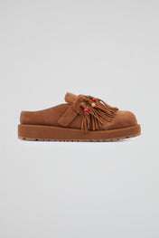 Fringed Brown Suede Sabots