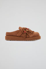 Fringed Brown Suede Sabots