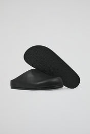 Black Leather Mules