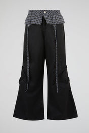 Black Layered Wide-Leg Trousers