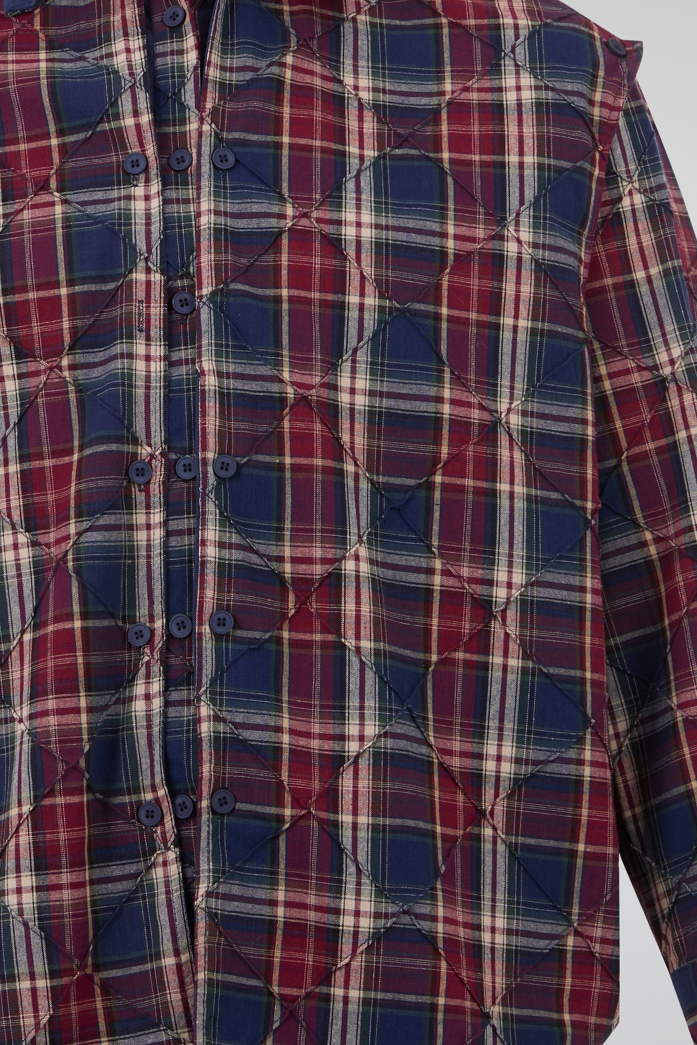 Crimson Navy Plaid Quilted Overshirt
