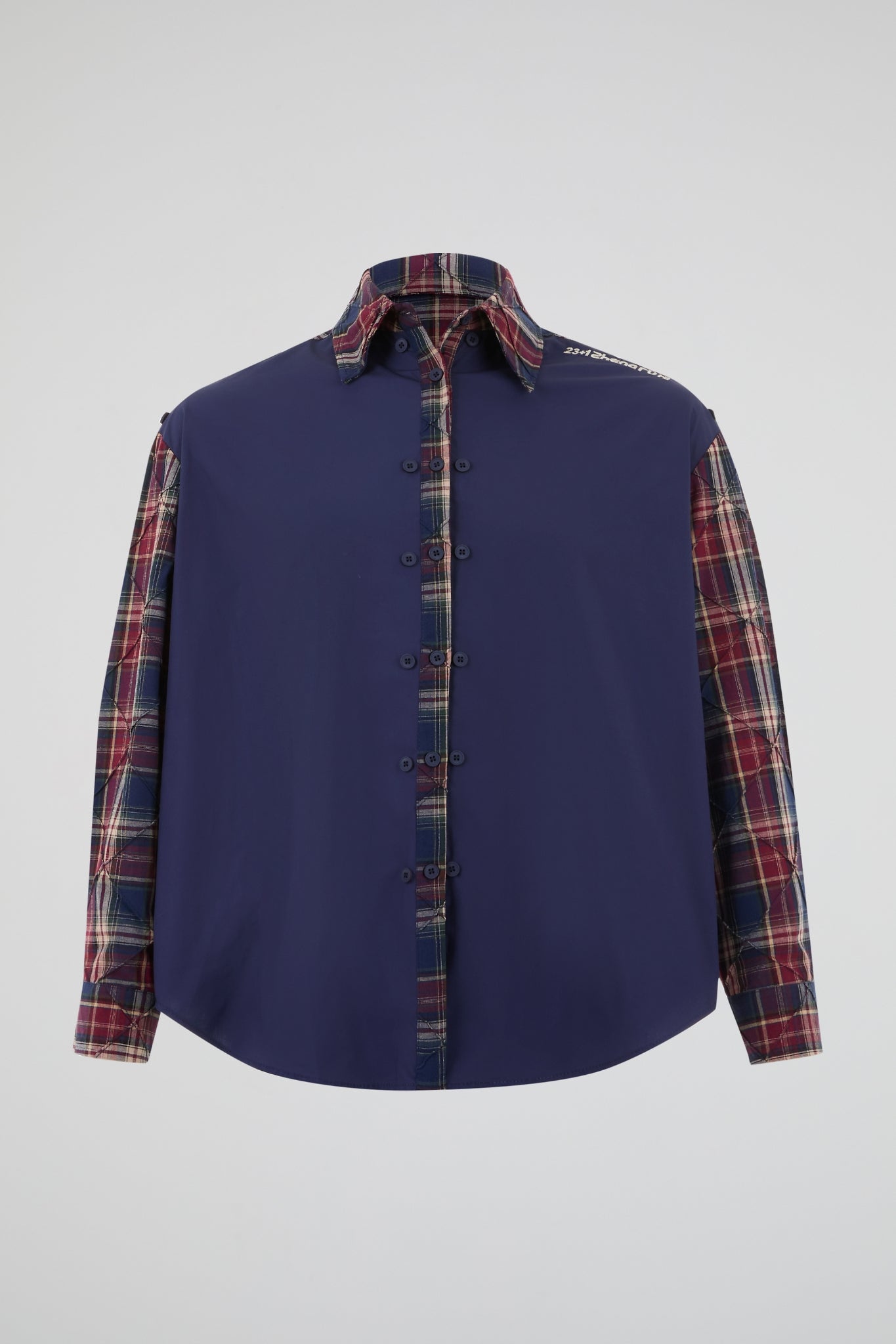 Crimson Navy Plaid Quilted Overshirt
