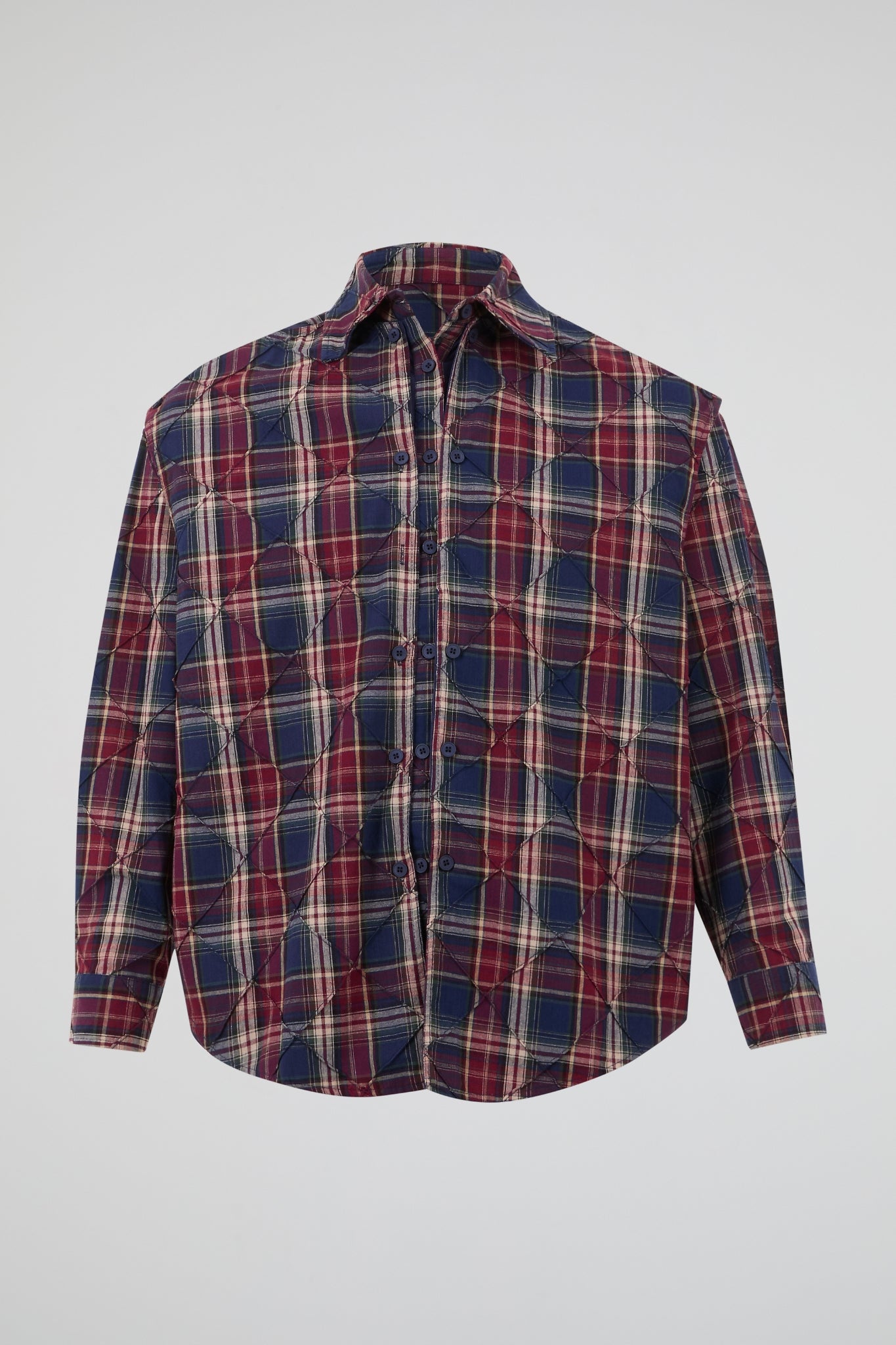 Crimson Navy Plaid Quilted Overshirt