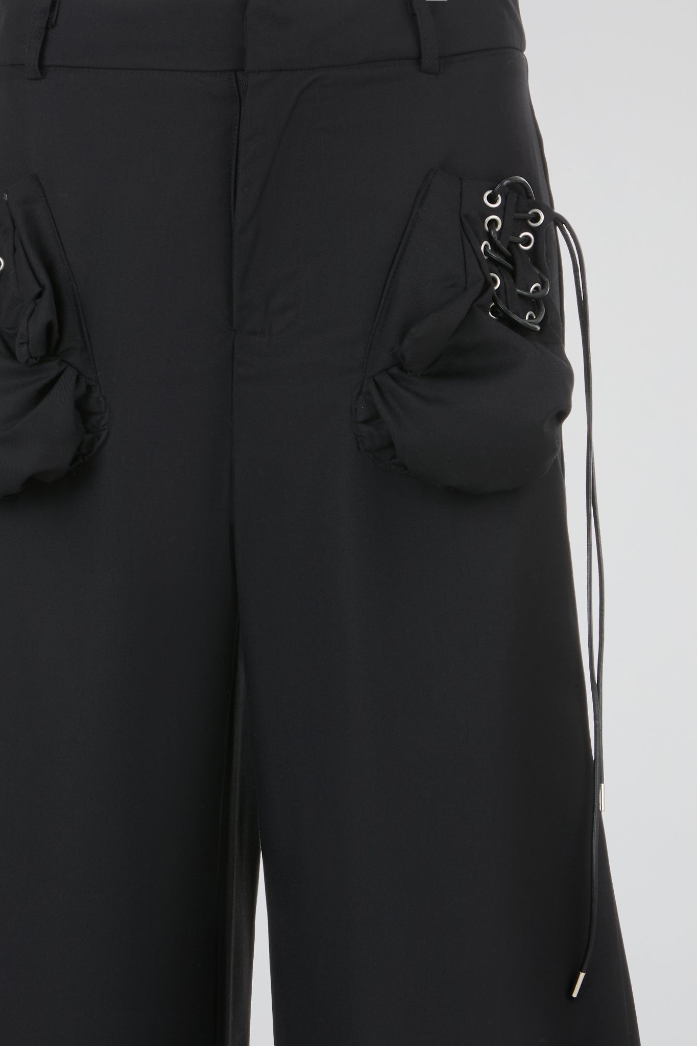 Black Lace-Up Wide-Leg Trouser