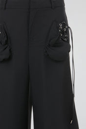 Black Lace-Up Wide-Leg Trouser