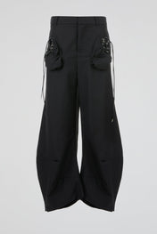 Black Lace-Up Wide-Leg Trouser