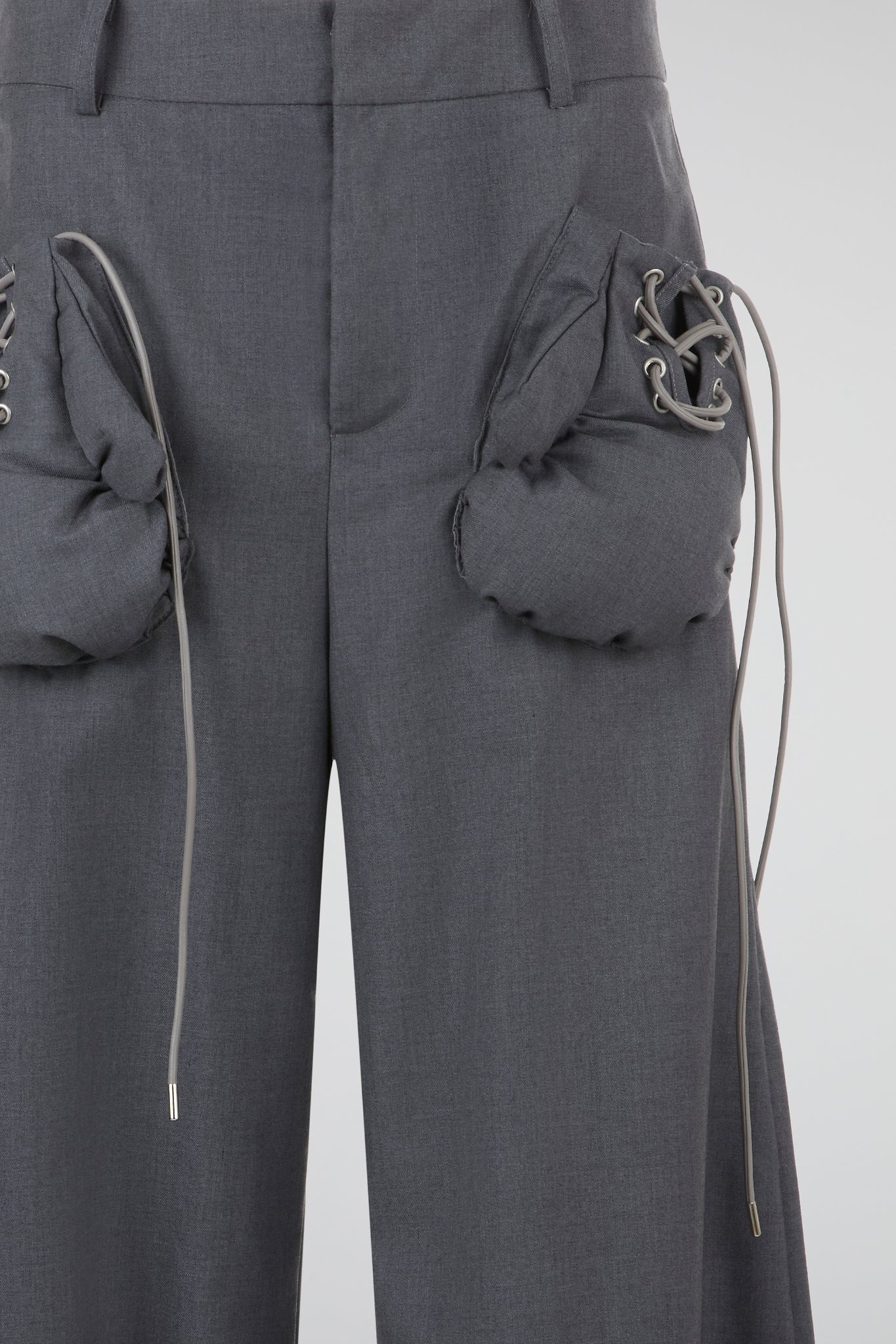 Grey Lace-Up Wide-Leg Trouser