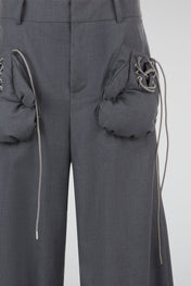 Grey Lace-Up Wide-Leg Trouser