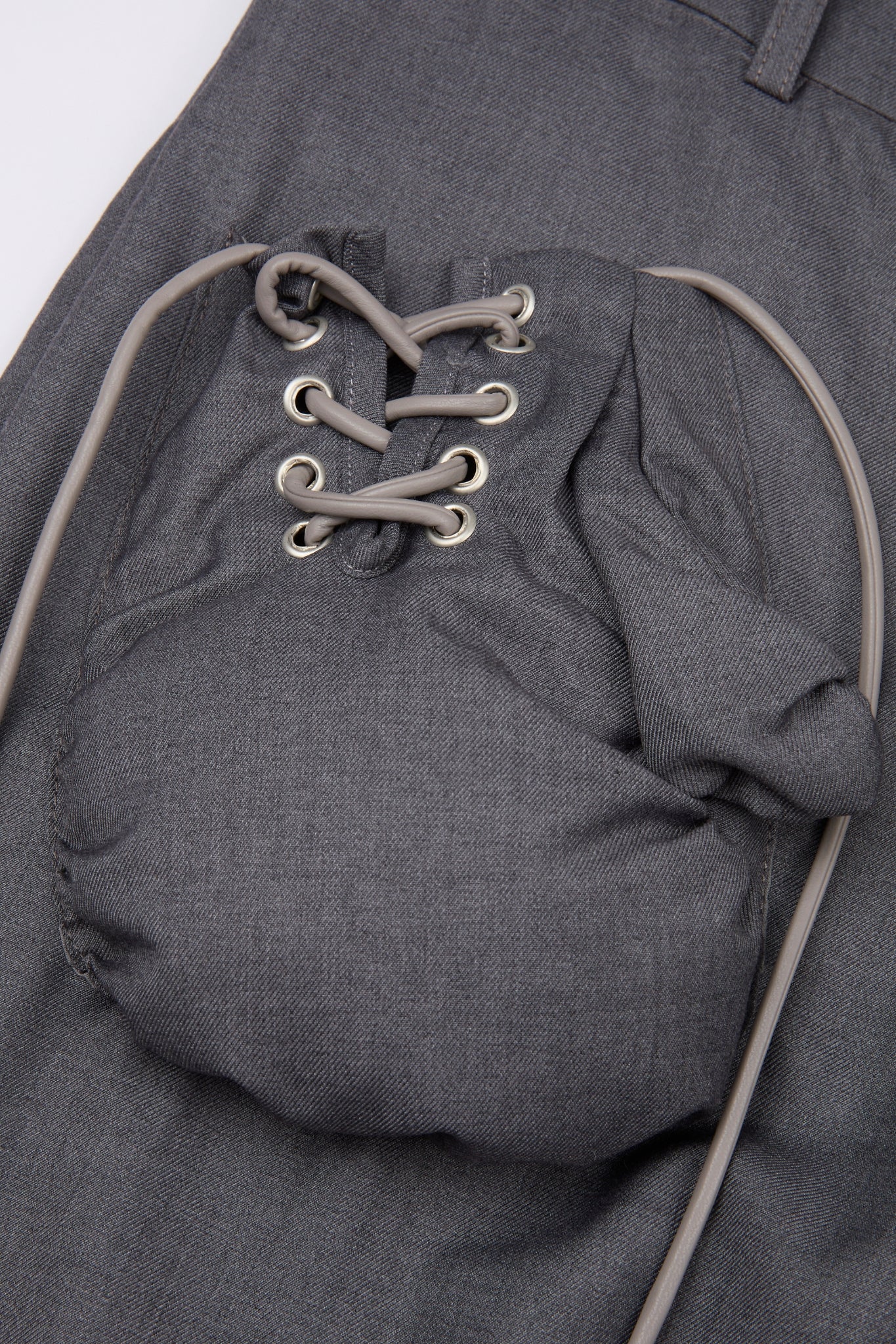 Grey Lace-Up Wide-Leg Trouser