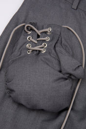 Grey Lace-Up Wide-Leg Trouser