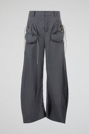 Grey Lace-Up Wide-Leg Trouser