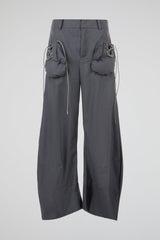 Grey Lace-Up Wide-Leg Trouser