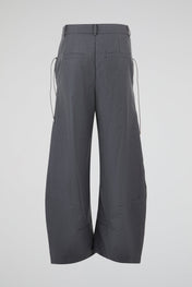 Grey Lace-Up Wide-Leg Trouser