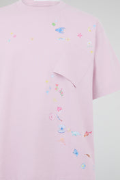 Pastel Rose Celestial & Oceanic Embroidered Oversized T-Shirt