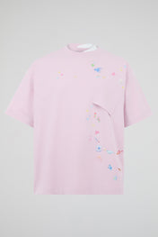 Pastel Rose Celestial & Oceanic Embroidered Oversized T-Shirt