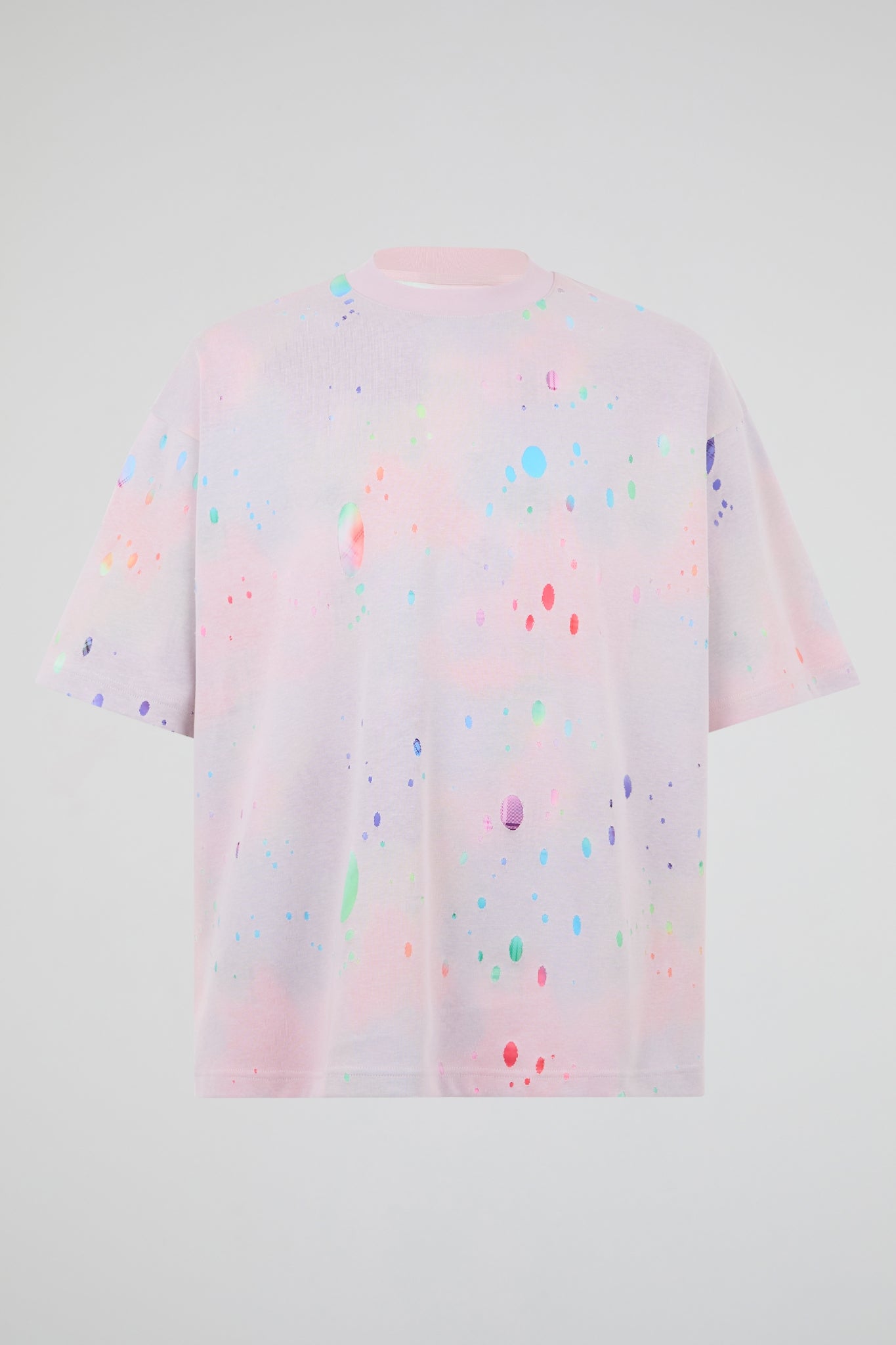 Pastel Pink Multi Neon Paint-Splatter Oversized T-Shirt