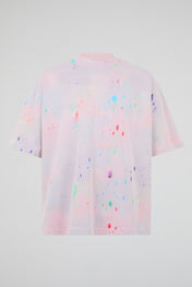 Pastel Pink Multi Neon Paint-Splatter Oversized T-Shirt