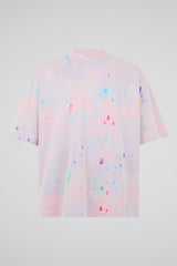 Pastel Pink Multi Neon Paint-Splatter Oversized T-Shirt