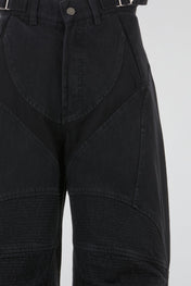 Black Panelled Denim Trousers
