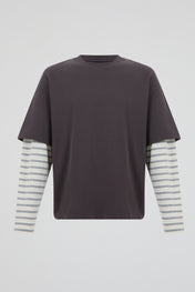 Charcoal Heather Stripe Dual-Layer Long-Sleeves