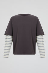 Charcoal Heather Stripe Dual-Layer Long-Sleeves