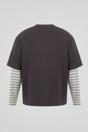 Charcoal Heather Stripe Dual-Layer Long-Sleeves