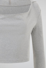 Heather Grey Cropped Long Sleeve Top