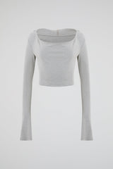 Heather Grey Cropped Long Sleeve Top
