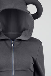 Horned Hood Cropped Zip Hoodie