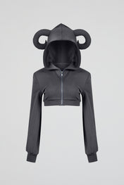 Horned Hood Cropped Zip Hoodie