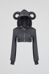 Horned Hood Cropped Zip Hoodie