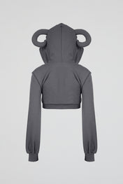 Horned Hood Cropped Zip Hoodie