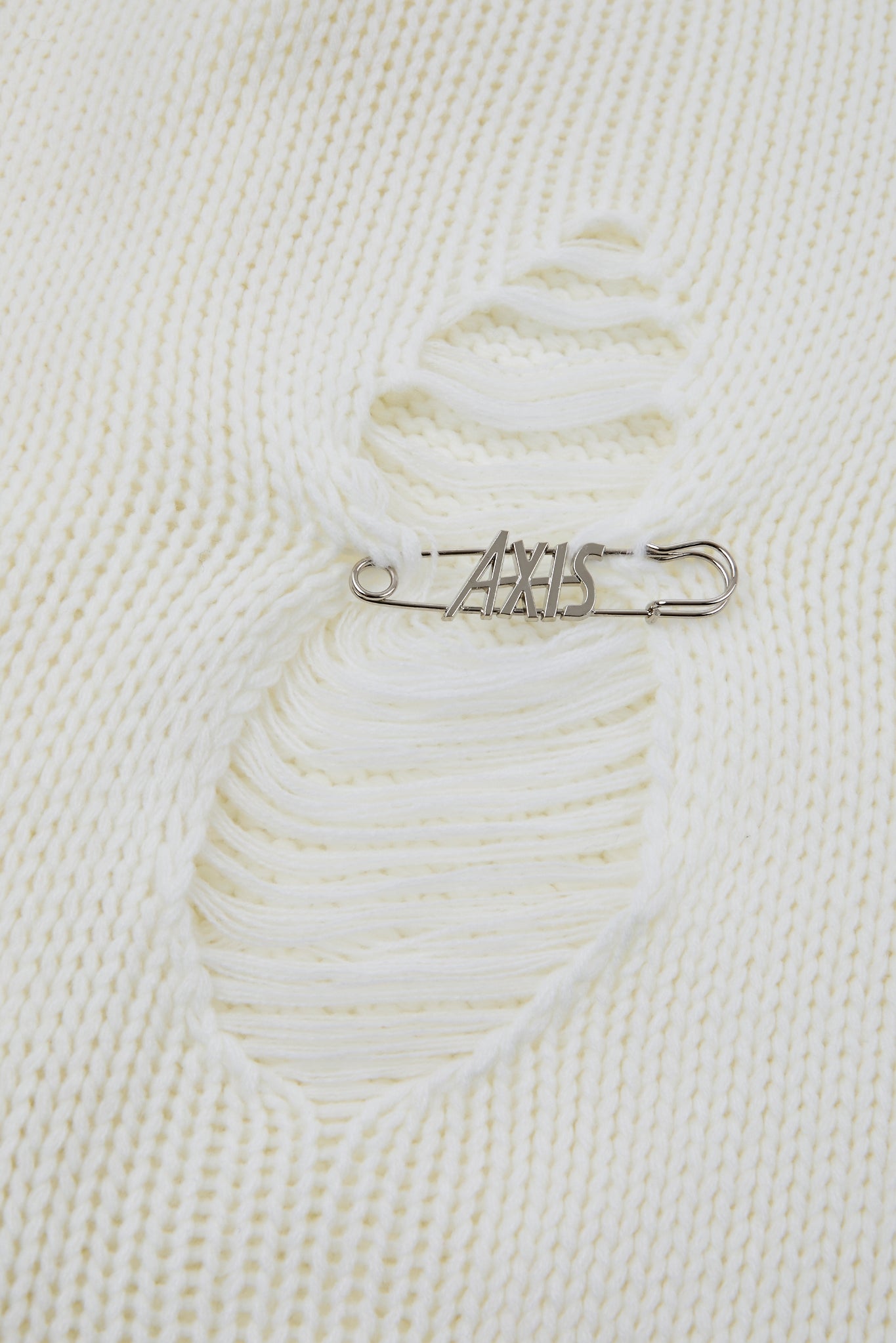 Distressed Off-White Zip High-Neck Knit