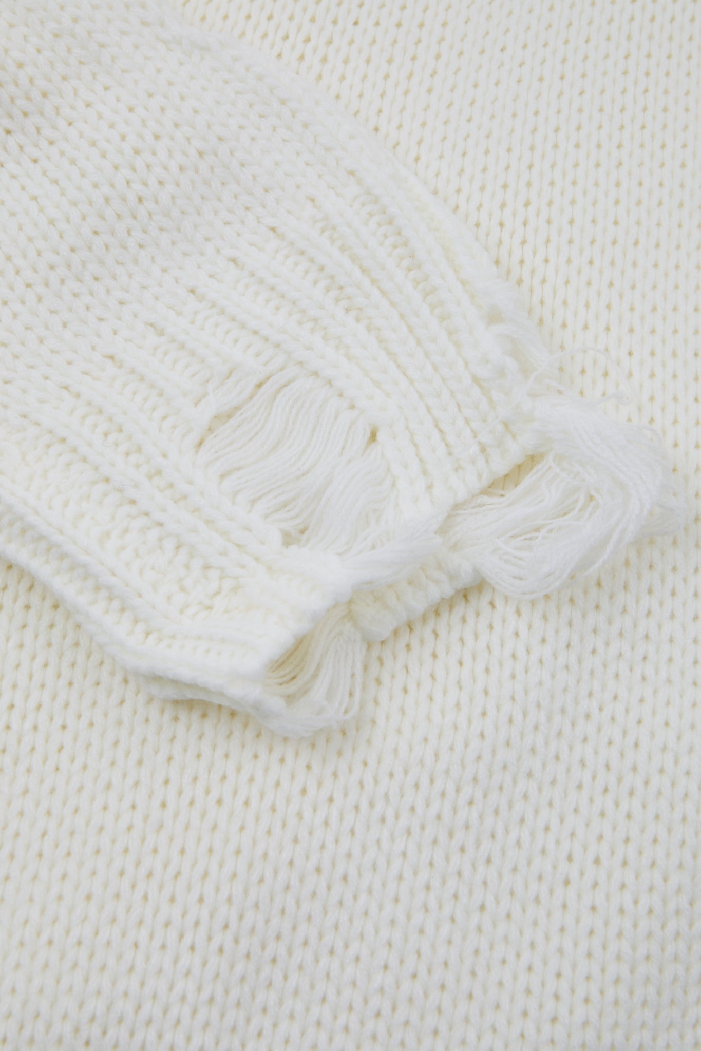 Distressed Off-White Zip High-Neck Knit