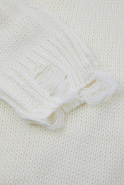 Distressed Off-White Zip High-Neck Knit