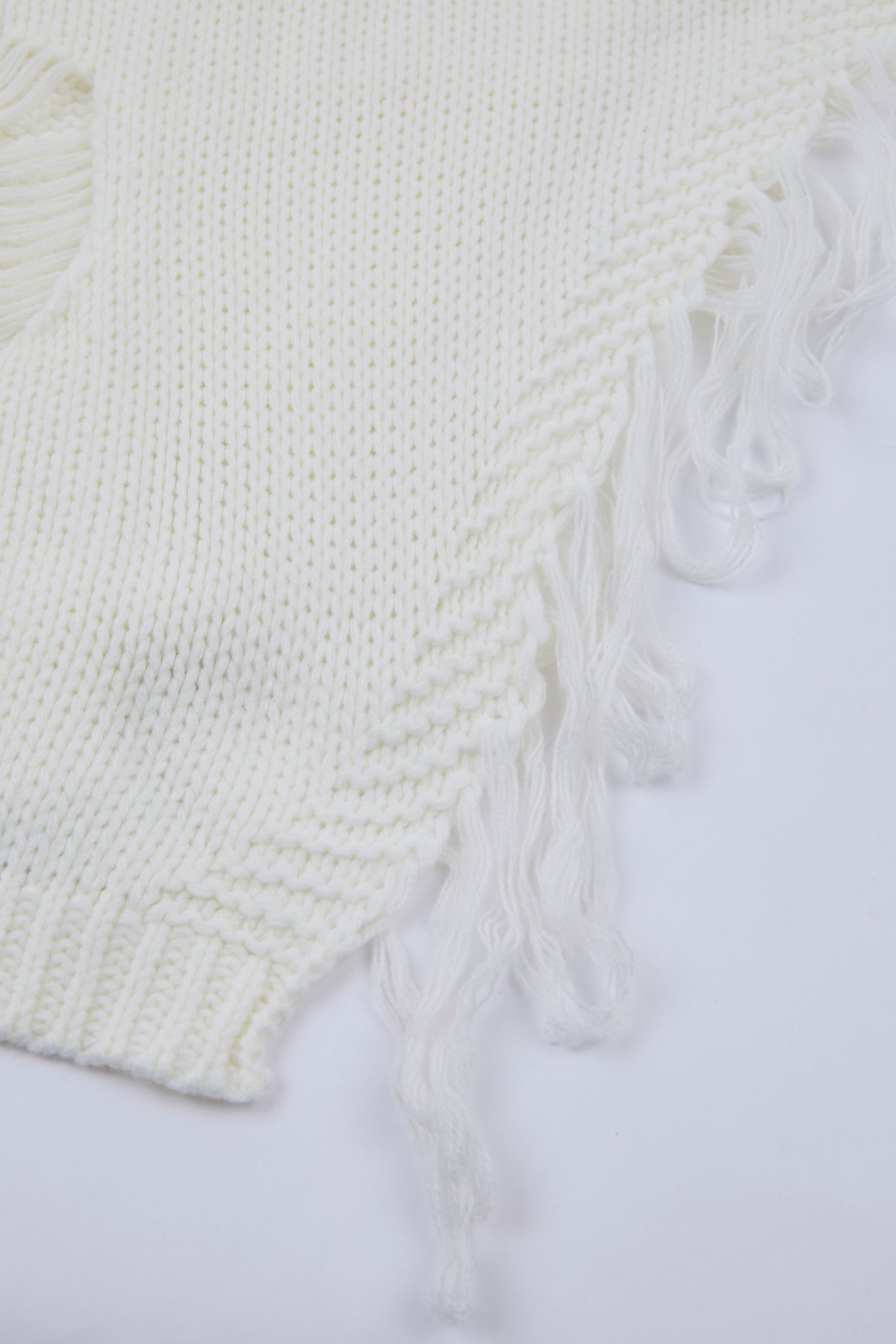 Distressed Off-White Zip High-Neck Knit