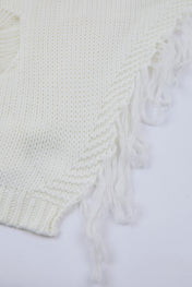 Distressed Off-White Zip High-Neck Knit