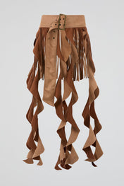 Brown Suede Fringe Belt