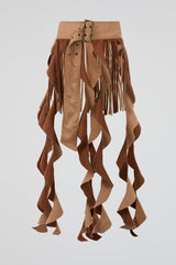 Brown Suede Fringe Belt