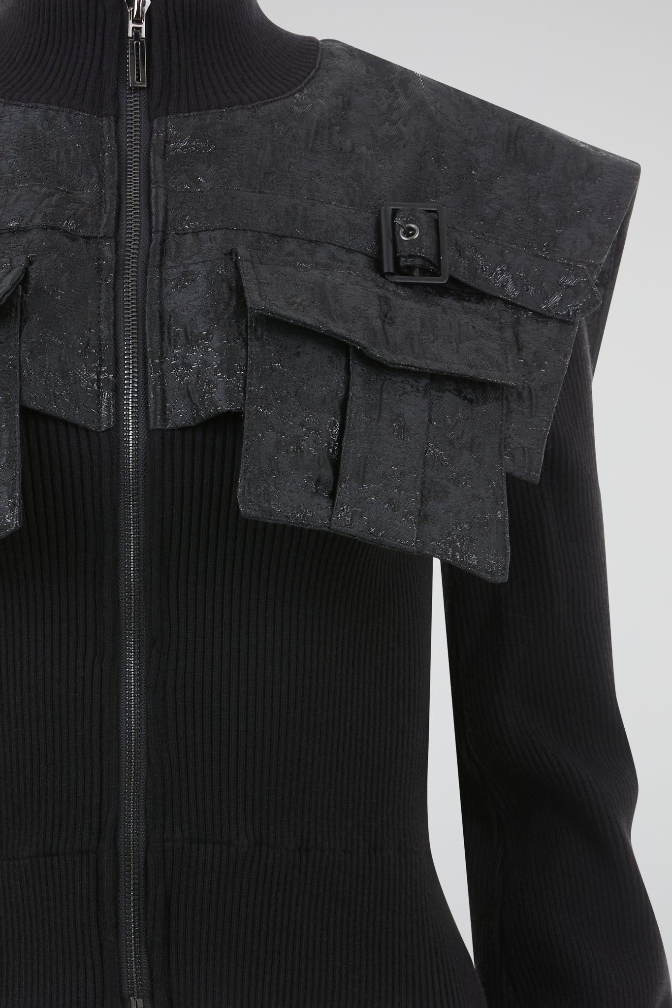 Cargo Pocket Ribbed Knit Zip Jacket