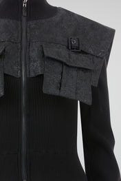Cargo Pocket Ribbed Knit Zip Jacket