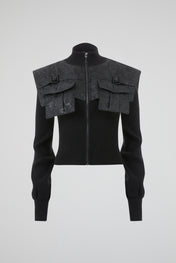 Cargo Pocket Ribbed Knit Zip Jacket