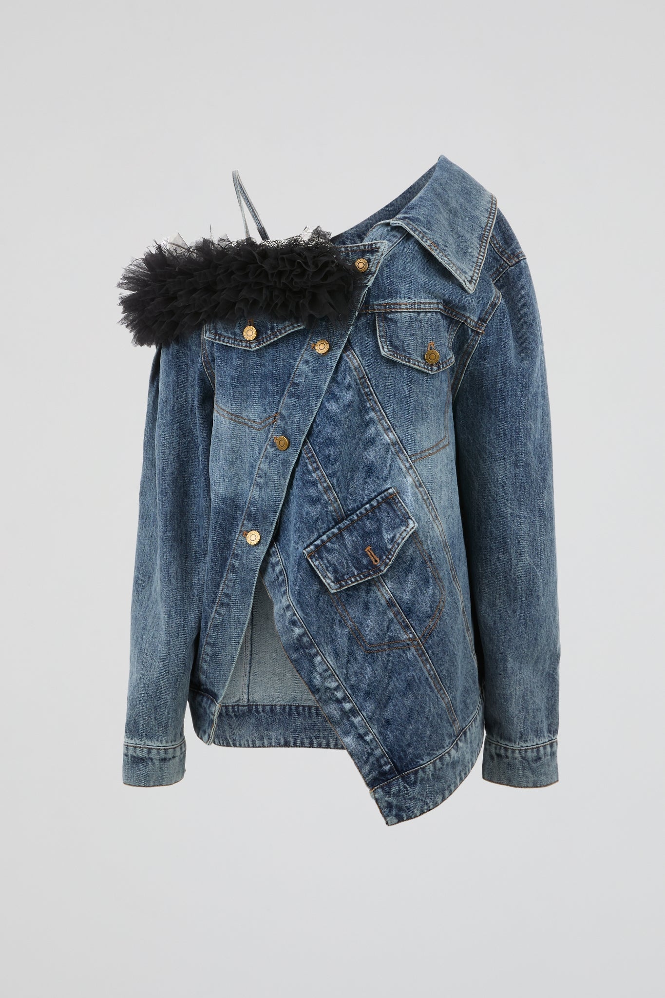 Blue Asymmetric Denim Jacket