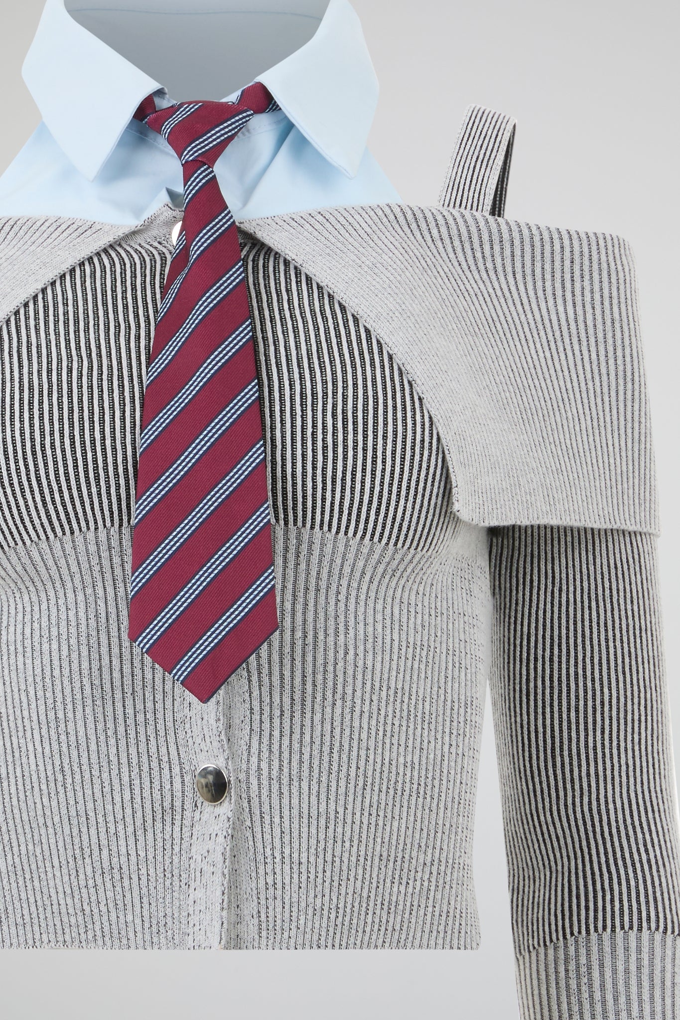 Off-Shoulder Knit Shirt-Tie Cardigan