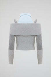 Off-Shoulder Knit Shirt-Tie Cardigan